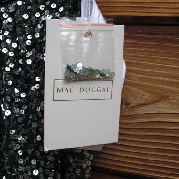 Mac Duggal 5489  Womens Green Cap SLEEVE SEQUINED HIGH SLIT GOWN - Picture 12 of 15